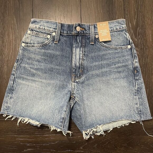 Madewell Pants - MADEWELL Relaxed Mid-Length Denim Jean Shorts Size 24 NWT Raw Hem Casual